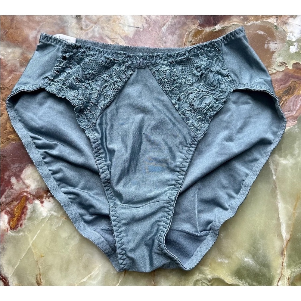 VINTAGE 1990s Ralph Lauren SUPER HI-LEG BRIEF NYLON PANTIES BLUE LACE TRIM SMALL